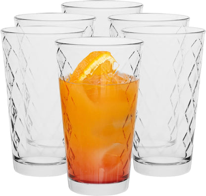 Trinkgläser Set Wassergläser Set Longdrink Dekorierte Gläser | 370 ml | Set von 12 | Highball Glas Wasserglas Saftglas Longdrinkbecher Longdrinkglas | Spülmaschinenfest Kollektion Lotte