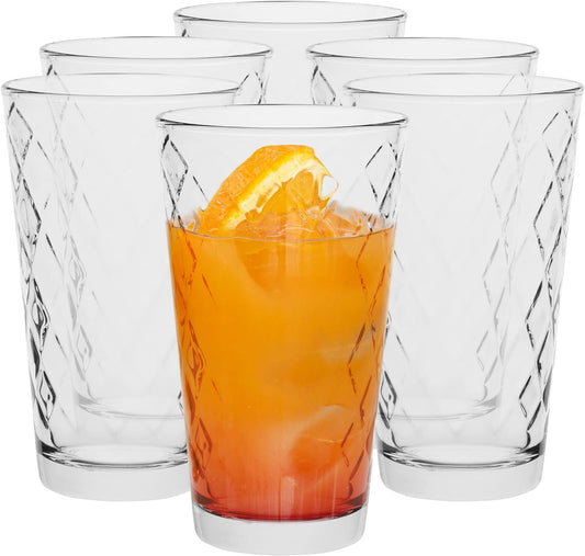 Trinkgläser Set Wassergläser Set Longdrink Dekorierte Gläser | 370 ml | Set von 12 | Highball Glas Wasserglas Saftglas Longdrinkbecher Longdrinkglas | Spülmaschinenfest Kollektion Lotte