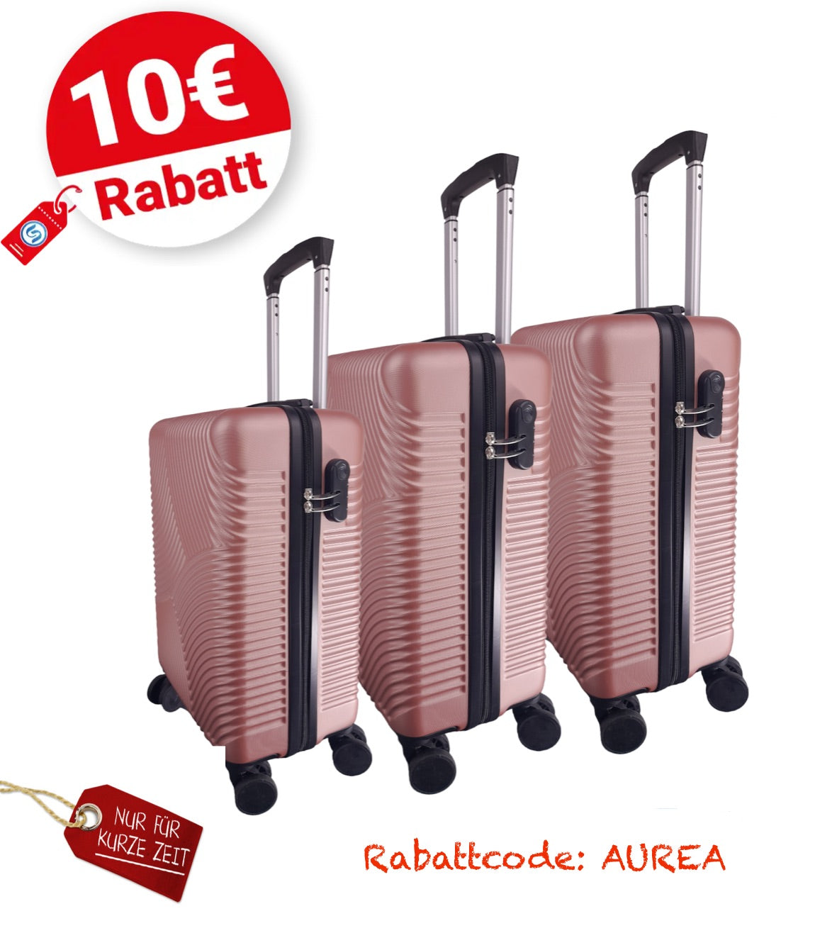 Hartschalen Koffer Trolley Rollkoffer Reisekoffer Zwillingsrollen Kofferset (Rosa & gold, Set)