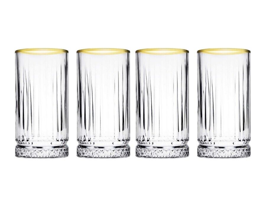 Gläser Set Hohe Trinkgläser Wassergläser Longdrinkglas Glas 4x365 ml Saftgläser Pasabahce ELYSIA Gold 520445