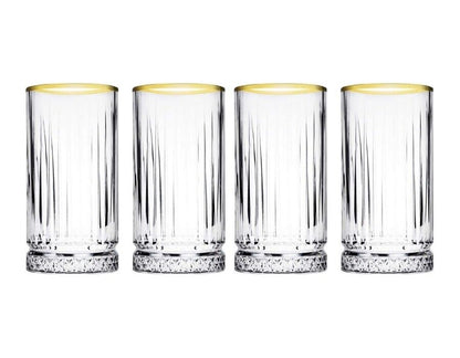 Gläser Set Hohe Trinkgläser Wassergläser Longdrinkglas Glas 4x365 ml Saftgläser Pasabahce ELYSIA Gold 520445